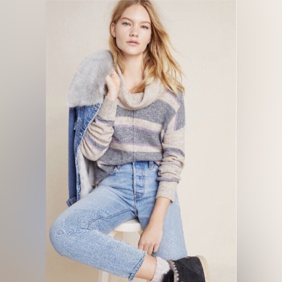 Heartloom Portia Cowl Neck Knit Striped Sweater Size Medium - Picture 1 of 10